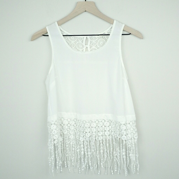Monteau Crop Top Fringe Lace White Size Small - Picture 1 of 7